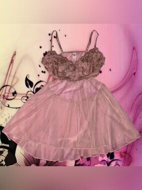 pink & gold sheer tie- back babydoll - victoria’s secret, sz lg 2018